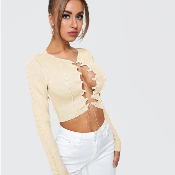 🔥 2/$15 NWOT Lace Up Ribbed Top - Picture 3 of 5